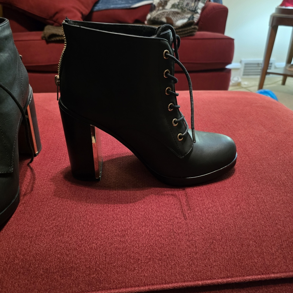 Torrid Black Heeled Boots with Gold Accents